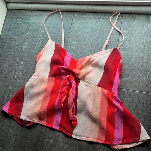 Never Worn Billabong Red, White, Pink, and Orange Striped Cropped Tank - Picture 2 of 4